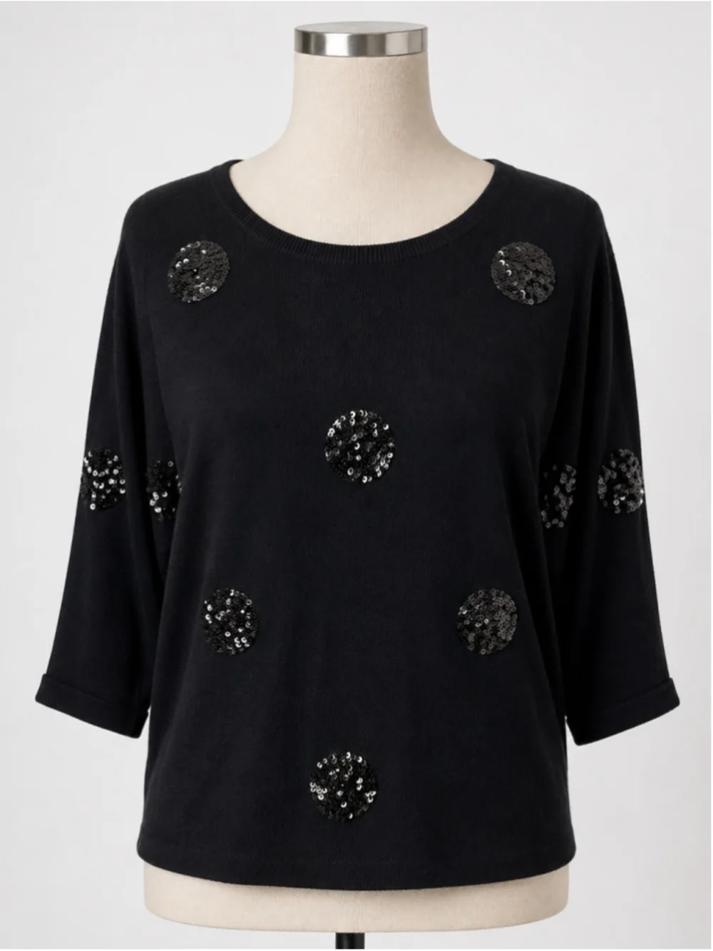 New York & Company Women’s Black Sequin Circle Dolman Sleeve Sweater Size S